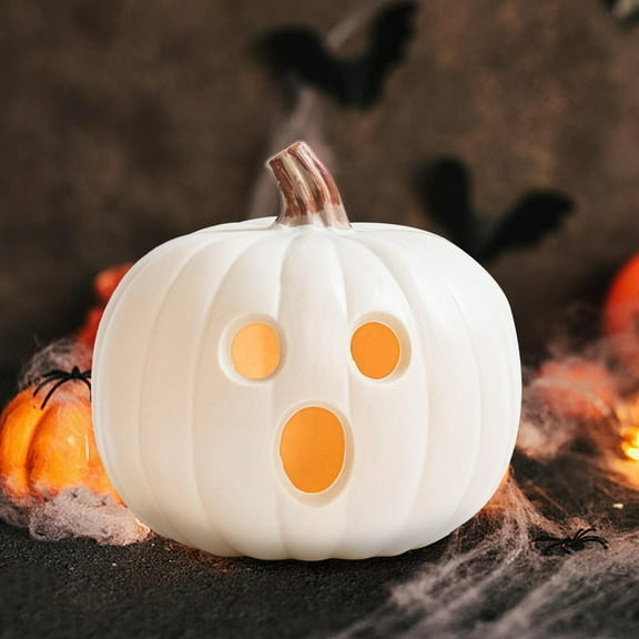 Colaxi Halloween Pumpkin Light Indoor Decoration Adorable Vivid Details Pumpkin Lantern Resin Pumpkin Statue for Living Room Balcony D