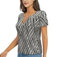 thumbnail image 2 of Wukai Black White Stripes Casual V-Neck Graphic Tees for Women: Lightweight and Breathable Summer Tops with Stylish Design-Medium, 2 of 8