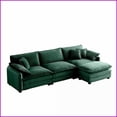 thumbnail image 2 of 3-Seater L-Shaped Sectional Sofa with Matching Footrest – Green Corduroy | Cushion Back | Flared Arms | Living Room Retro-Modern Comfort, 2 of 14
