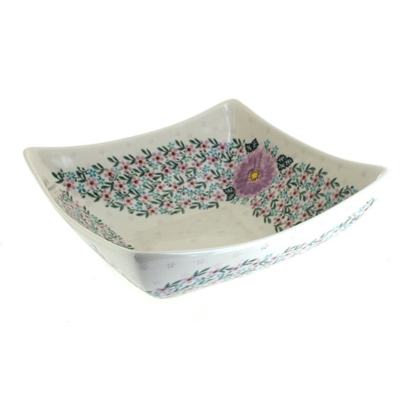 Blue Rose Polish Pottery Lilac Garden Large Square Bowl