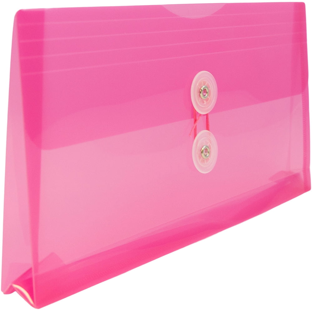 JAM Paper Plastic Envelopes with Button & String Tie Closure, #10 Business Booklet, 5 1/4 x 10, Fuchsia Pink, 3/pack
