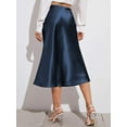 thumbnail image 4 of Weardear Womens Solid Silky Satin Skirts Casual Elastic High Waist Midi Party Skirts, 4 of 7