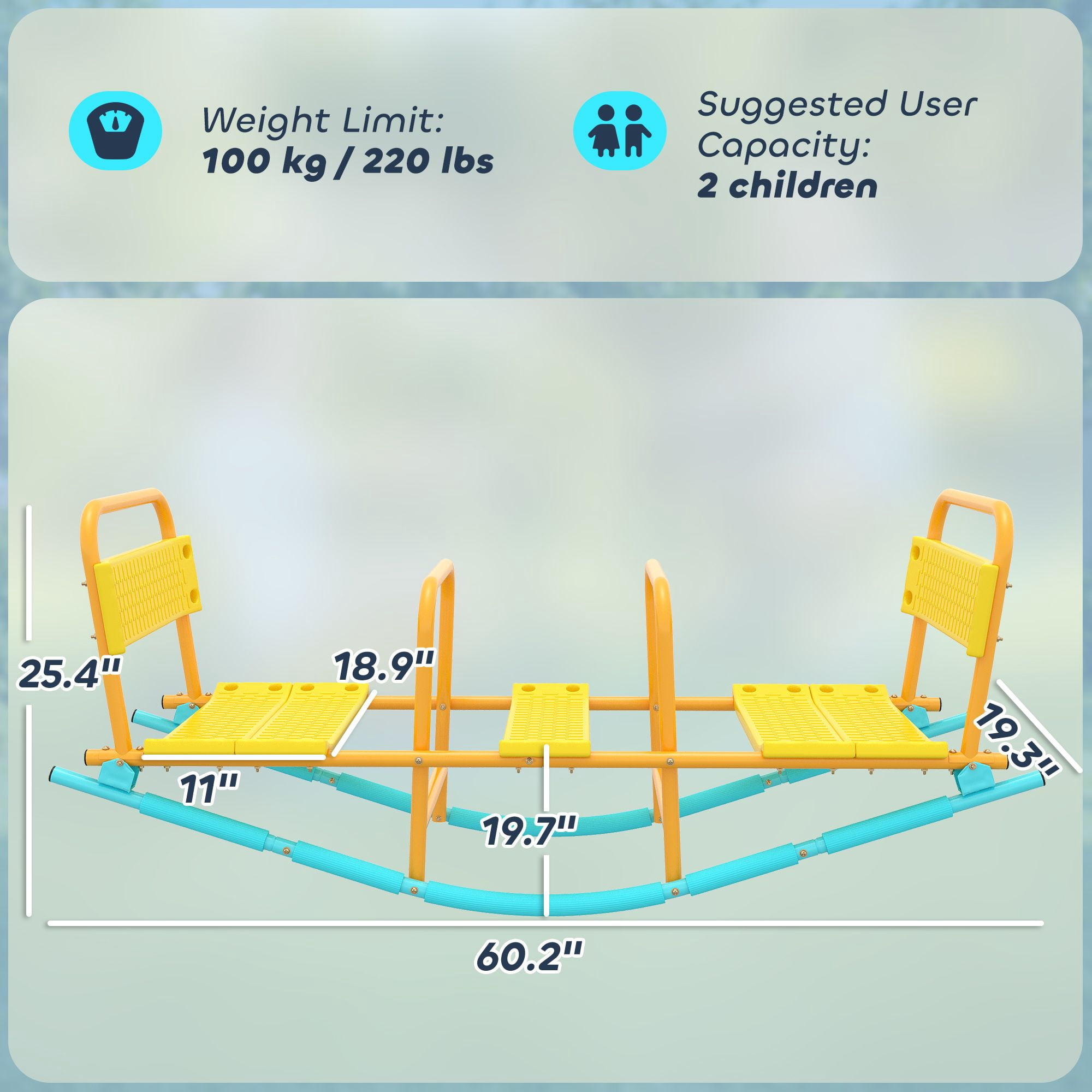 Dual Motion Kids Teeter Totter with Rocking Base, Heavy Duty Steel Frame Seesaw with Backrests Handrails Holds 220lbs, Indoor Outdoor Play Equipment for Children Ages 3-8