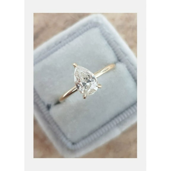 Pear Cut Diamond Ring, Silver Diamond Ring, Pear Cut Diamond ring, Pear Cut Lab Grown Diamond Solitaire Engagement Ring 14k Yellow Gold