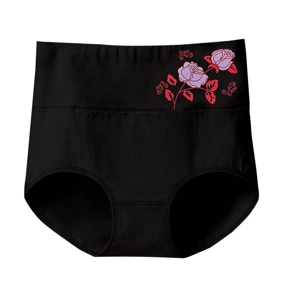 frariair Women's Solid Color High Waist Floral Print Plus Size Loose Comfortable Cotton Casual Underwear Women's Desirable Comfortable Stretch Hipster Panties Stretch Ladies Briefs