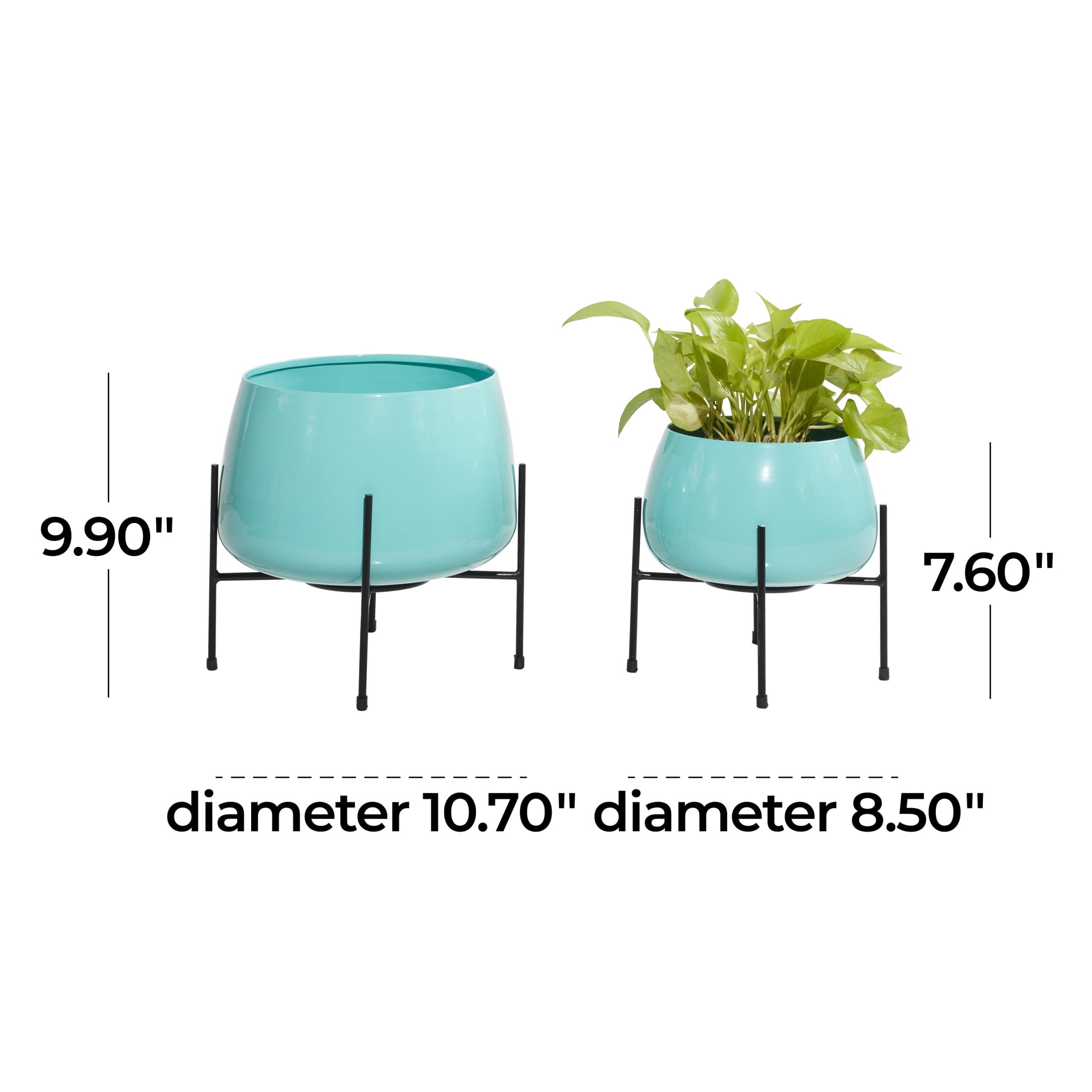 DecMode 8", 10"H Rounded Dome Teal Metal Planter with Removable Stand (2 Count)
