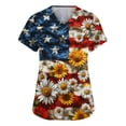 thumbnail image 2 of JoveMarine Women's V-Neck Short Sleeve Scrub Top with Pockets Independence Day Printed Work Blouse Spring Summer Casual Uniform for Daily Work Earthy Yellow L, 2 of 6