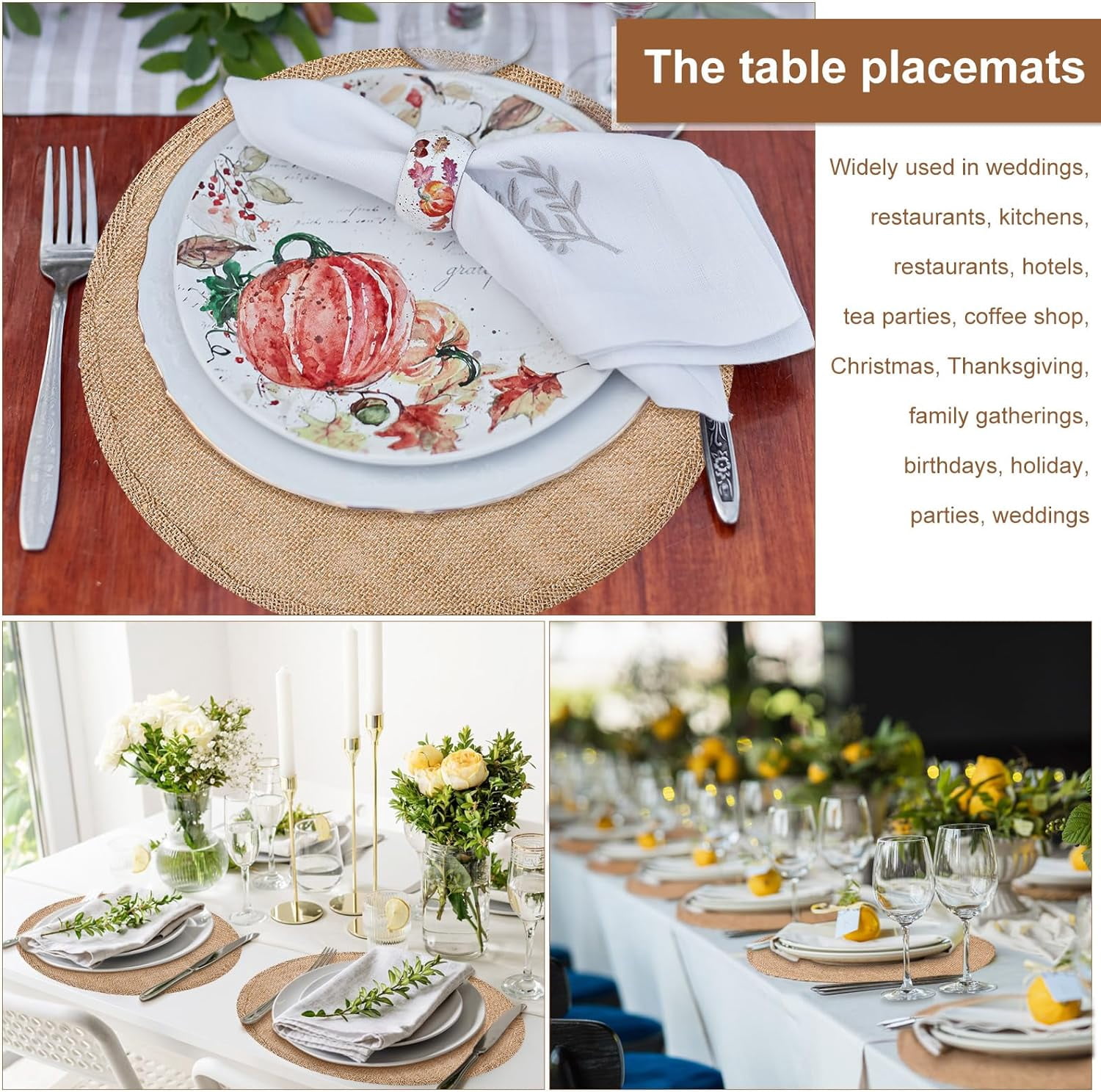 Set of 48 Burlap Round Placemats Bulk Burlap Circle Rustic Table Decorations Jute Farmhouse Placemats Heat Resistant Round Table Mats Charger Place Mats for Christmas(11.8 in,Brown)