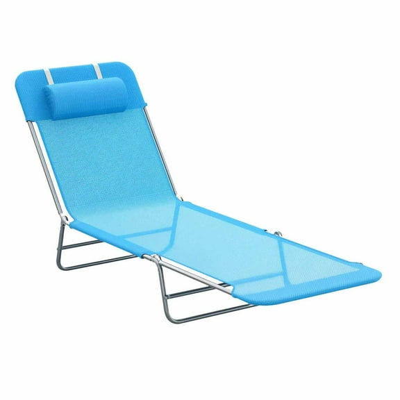 Spaco Folding Chaise Lounge Pool Chairs, Outdoor Sun Tanning Recliners with Pillow, Steel Frame, Breathable Mesh, Beach, Yard, Patio, Blue