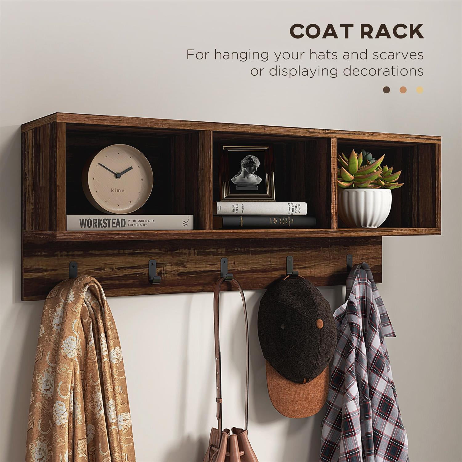 Demi Bonn 31" Hall Tree Bench and Shoe Storage, 2-in-1 Entryway Organizer, Coatrack, Shoe Storage Bench with Seat for Hallway, Brown