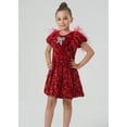 thumbnail image 7 of 2Bunnies Girls' Christmas New Year Holiday Party Sequin Dress Feather Puff Sleeve, 7 of 7