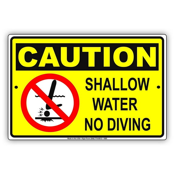 Caution Shallow Water No Diving OSHA With Graphic Safety Alert Attention Caution Warning Notice Aluminum Metal 8"x12" Sign Plate