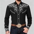 thumbnail image 2 of IWRICH Men's Western Cowboy Shirt Printed Long Sleeve Casual Button down ShirtBlack1XXL, 2 of 6