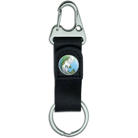 Bass Fish Jumping out of Water Fishing Belt Clip On Carabiner Leather Keychain Fabric Key