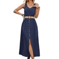thumbnail image 2 of Robes d'Été pour Femmes Sans Manches à Boutons Taille Décontractée Ligne A Évasée Robe Midi Robe d'Été Bleu Marine G, 2 of 7