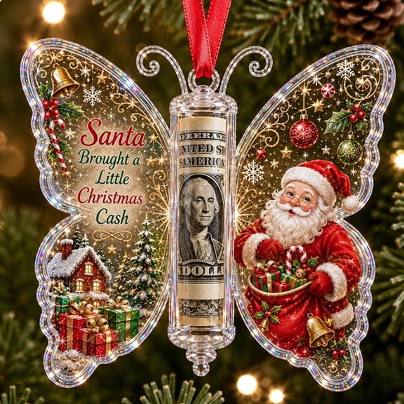 Christmas Cash Gift Ornament - Butterfly Money Holder with Acrylic Clear cash display with transparent holder, a creative Christmas gift idea for holiday tree hanging ornament decor