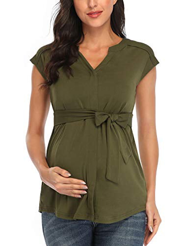 Glampunch Maternity Tops V Neck Sleeve&Long Sleeve Tunic Tops Casual Pregnancy Blouse Shirts 