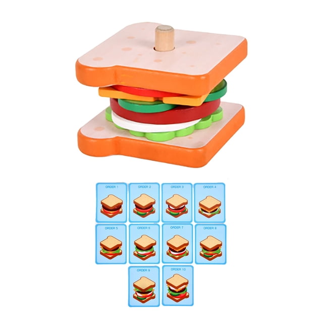 Children's Wooden Simulation Sandwich Set Column Toys Educational Kitchen Set Simulation Toy Set Turn Educational Toy Set