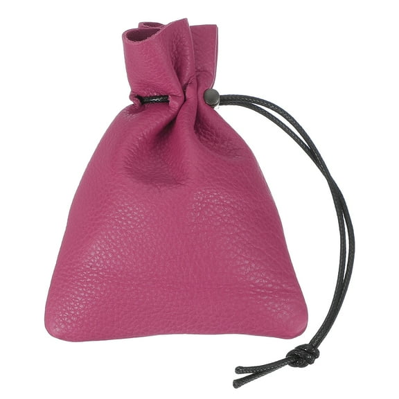 Uxcell 1 Pcs Drawstring Bag, Leather Coin Purse, Change Purse For Women, Men's Leather Bag, For Jewelry, Keys, Coin Storage (Rose Red)