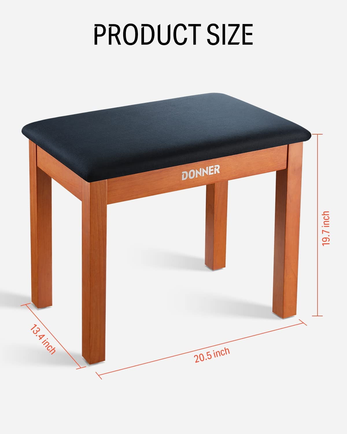 Donner Piano Bench with Storage, Solid Wood Keyboard Bench Piano Bookcase Stool Chair Seat with High-Density Suede Cushion