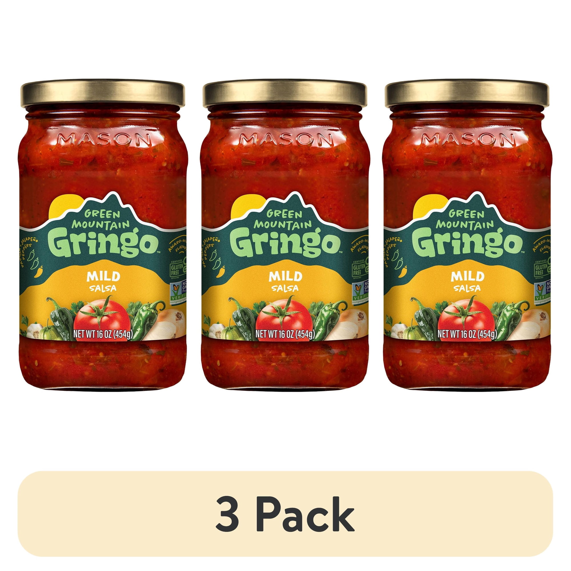 (3 pack) Green Mountain Gringo Mild Salsa 16oz Jar Gluten-Free Certified Non-GMO Project Verified