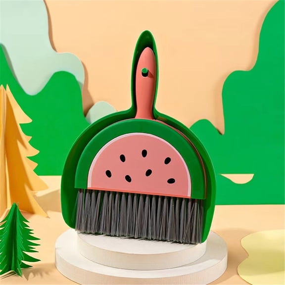 Noothes Small Dustpan And Brush Set Mini Broom Mini Dust Pan And Brush Cute Watermelon Design 9x7 Inch Desktop Cleaning Set