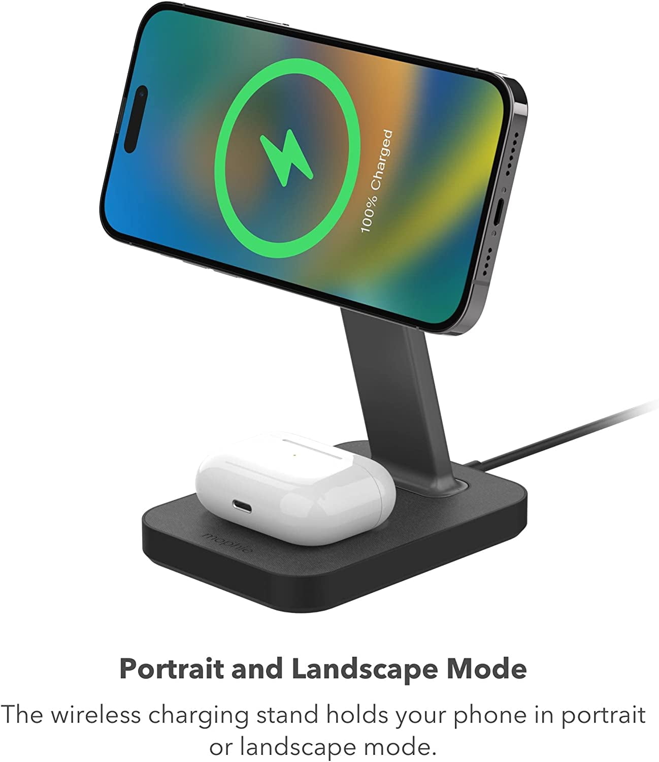 mophie Snap+ 2-in-1Charge Stand & Pad - 15w Wireless Charger Compatible with iPhones & AirPods Includes Snap+ Adapter for other Qi Enabled Phones Steel Base Adjustable Angles