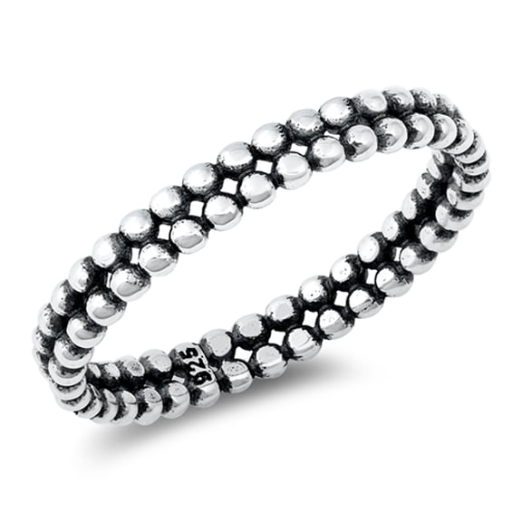 Oxidized Beaded Band Ring .925 Solid Sterling Silver Jewelry Female Male Unisex Size 10