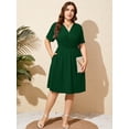 thumbnail image 4 of SHOWMALL Plus Size Wrap Dress for Women, Soft Stretch V Neck Casual Summer Dress, Dark Green 1X Elastic Waist Flowy A-Line Dress with Pockets, 4 of 7