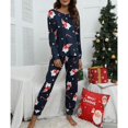 thumbnail image 2 of Conjunto de pijamas navideños para mujer, Tops con estampado de Papá Noel de manga larga y cuello redondo, pantalones largos con apertura de pierna y cintura elástica, ropa de dormir de Navidad, 2 of 4