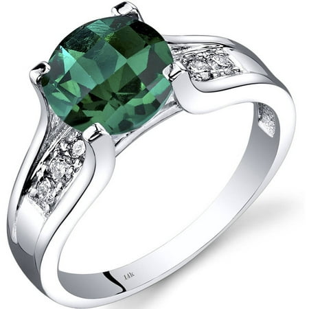 Oravo 1.75 Carat T.G.W. Created Emerald and Diamond Accent 14kt White Gold Ring