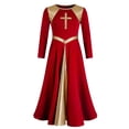 thumbnail image 3 of Hansber Kids Girls Lyrical Praise Dance Dress Metallic Color Block Liturgical Worship Full Length Church Robe Red 12, 3 of 5