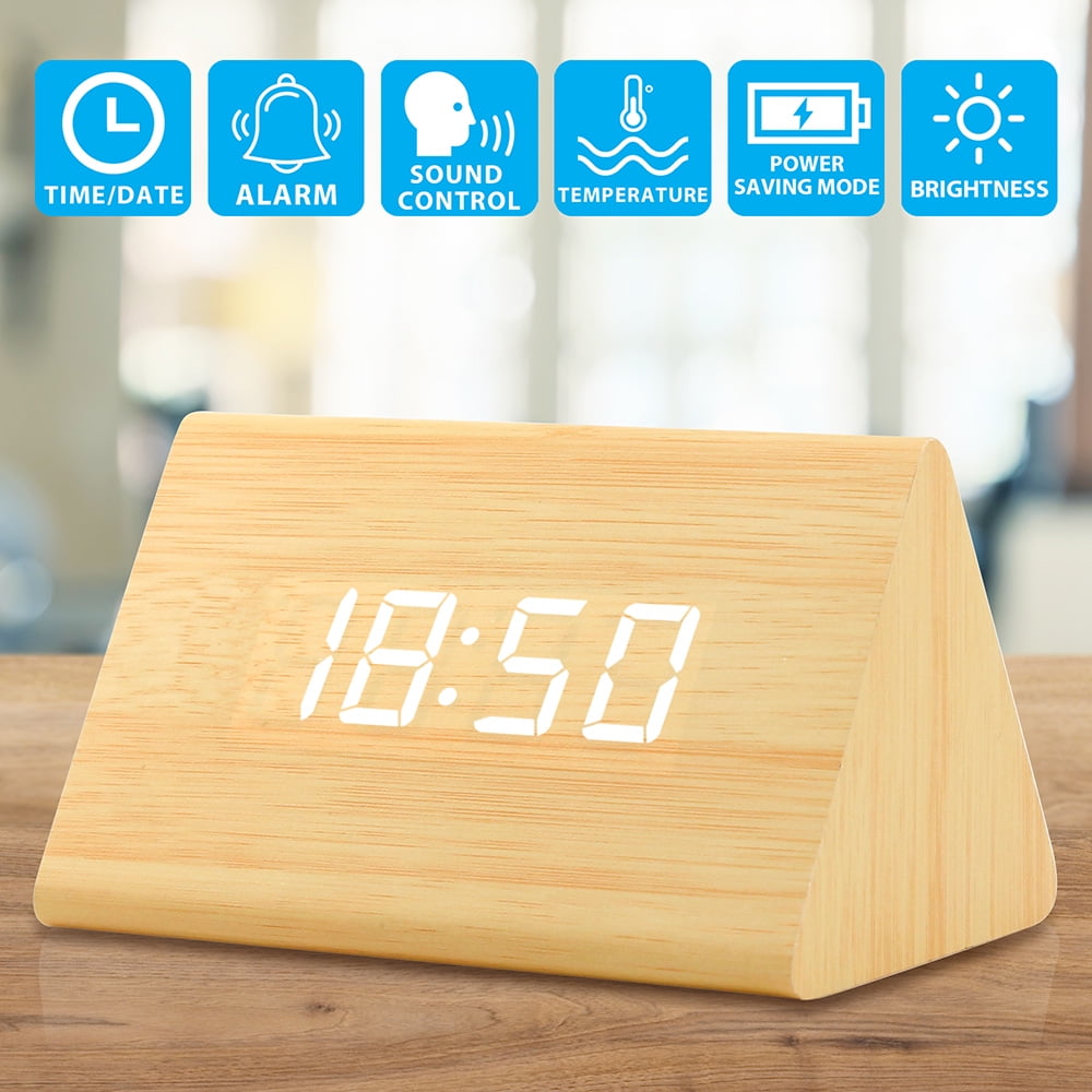 Wooden Wood Clock New Led Alarm Digital Desk Clock Displays Time