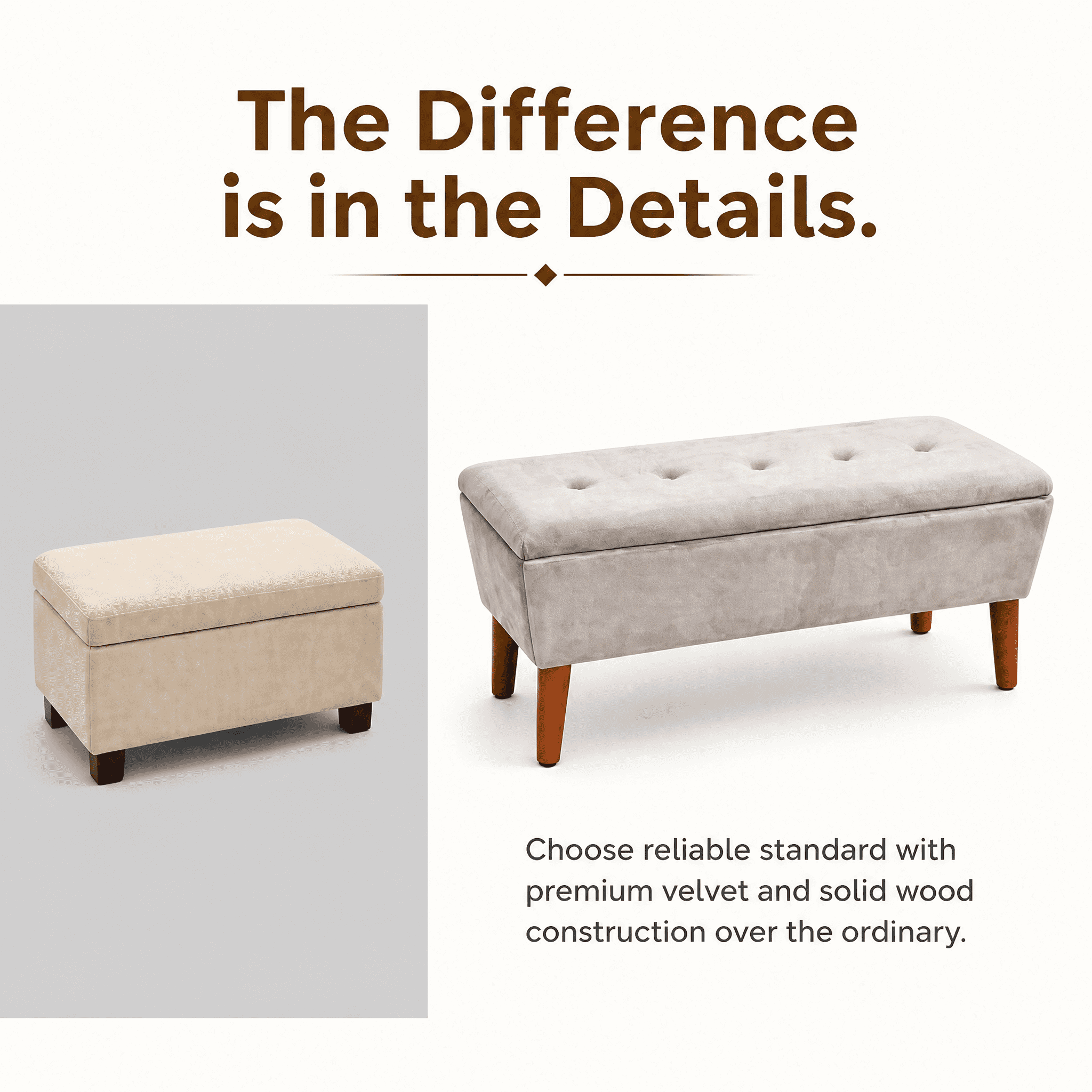 42" Rectangular Linen Upholstered Ottoman Bench, Solid Wood Tapered Legs Multi-Use Entryway Shoe Bench End of Bed Footrest Stool for Living Room Bedroom Small Spaces