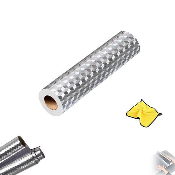 Stainless Steel Kitchen Oil-Proof Adhesive Wallpaper Roll (W15.7in*L3.2ft) | Waterproof Peel and Stick Aluminum Foil Contact Paper for Cabinet Backsplash, Brushed Metallic Silver Appliance Wrap