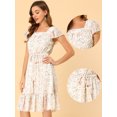 thumbnail image 2 of Vestido Dobladillo Con Volantes Aleteo Mangas Cuello Cuadrado Con Cinturón Allegra K Blanco-Floral S, 2 of 6