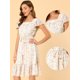 thumbnail image 2 of Vestido Dobladillo Con Volantes Aleteo Mangas Cuello Cuadrado Con Cinturón Allegra K Blanco-Floral S, 2 of 6