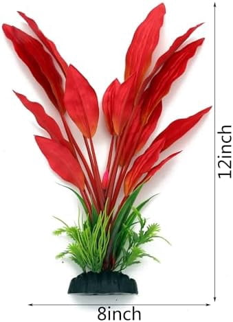 Silk Aquarium Plants, 12 Inch Artificial Silk Plants Decorations for Fish Tank,Aquarium Décor Plastic Plants (Red, 2 Pack)