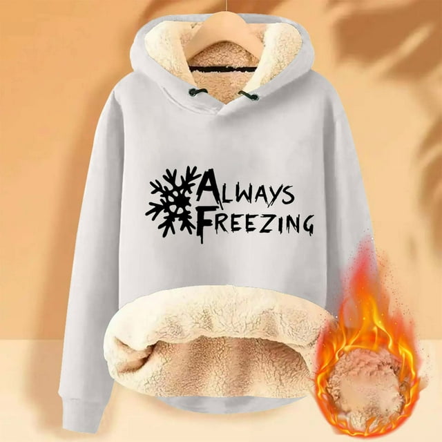Lolmot Chandail à Capuchon pour Femmes d'Hiver Chaud en Peluche Uni avec Poche à Manches Longues
