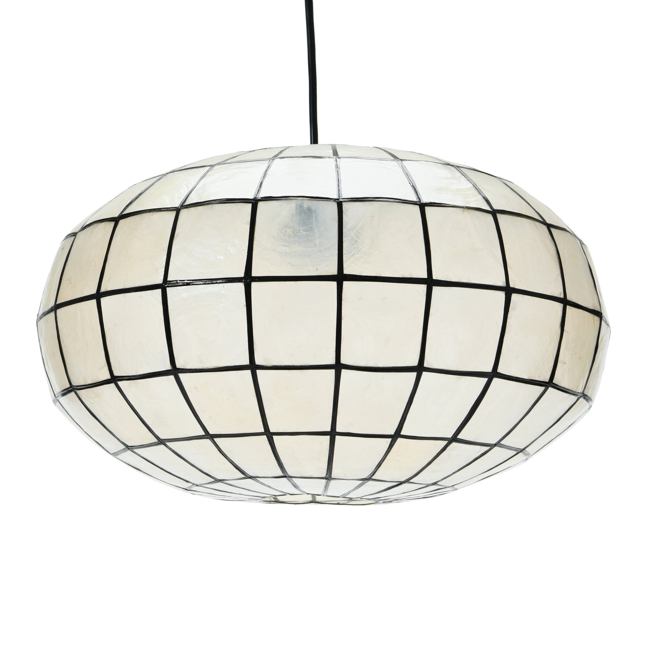 Creative Co-Op Oblong Capiz Ceiling Light, White and Black