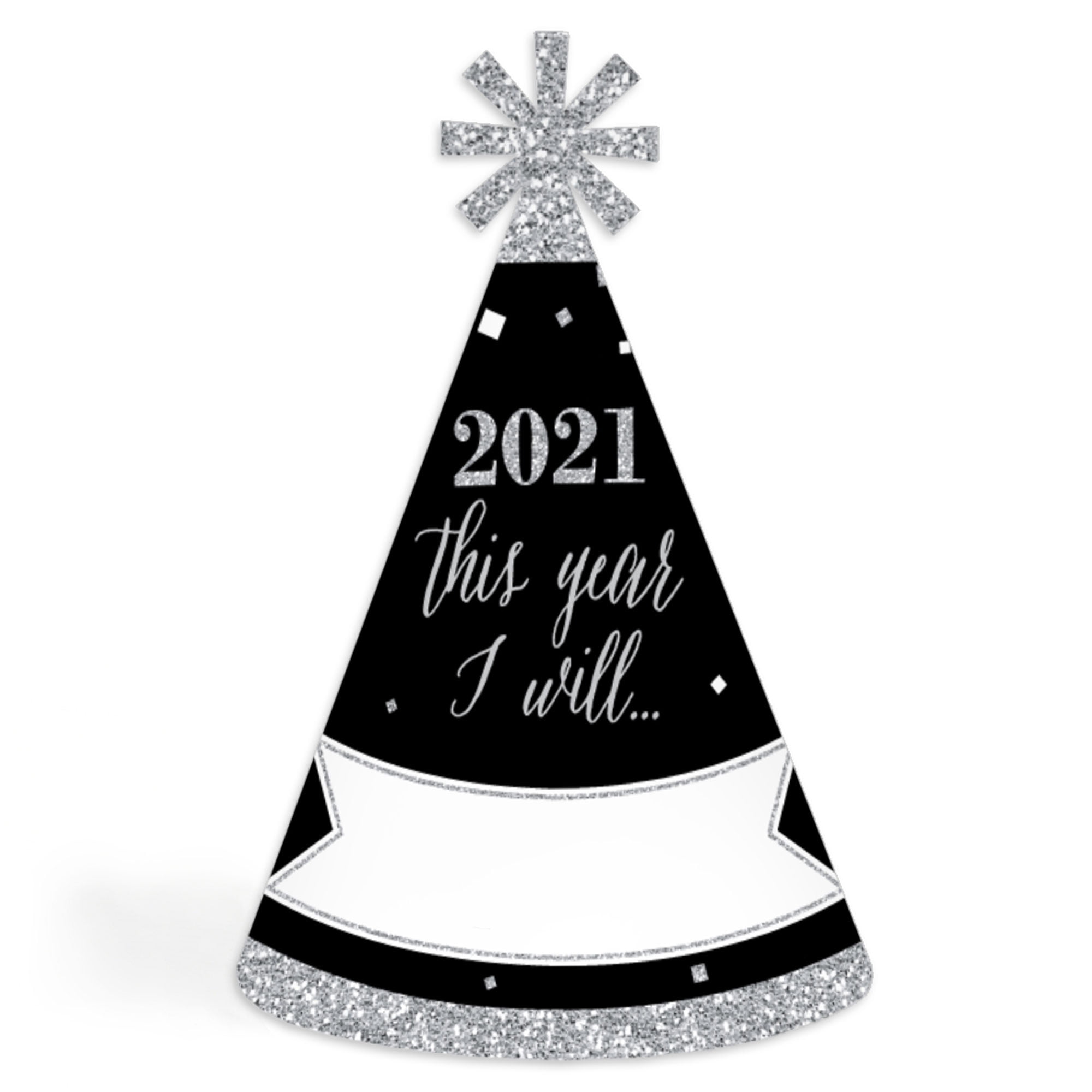 New Year&#039;s Eve - Silver - 2021 Cone New Years Eve Resolution Party Hats for Kids and Adults
