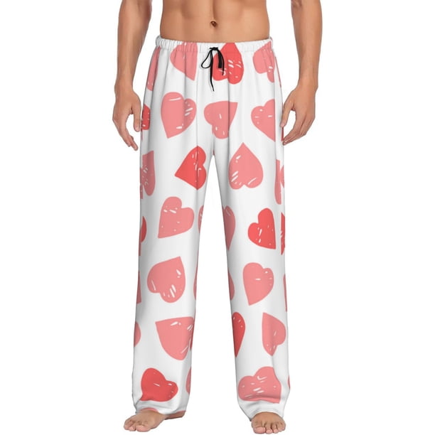 Fotbe Pink Hearts1 Pantalones de Pijama para Hombre, Pantalones de Dormir, Pantalones de Casa con Cintura Ajustable y Bolsillos-X-Large