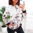 thumbnail image 2 of Gibobby Chaqueta de estilo clásico Chaquetas diarias informales para mujer, chaqueta informal ligera con cremallera, abrigo con estampado Floral, cuello levantado, prendas de vestir (Rosa, L), 2 of 4
