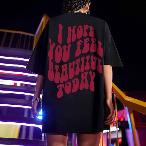 Mikilon T-Shirts Surdimensionnés pour Femmes Grande Taille avec Slogan Graphique Épaules Tombantes Manches Courtes Hauts d'Été Amples