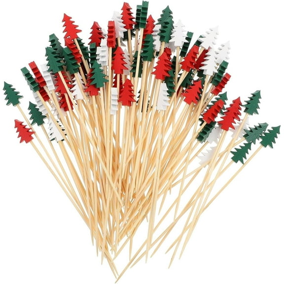 Colorful Christmas Tree Cocktail Picks,Happon Christmas Decorative Toothpicks,100Pcs 4.7inch Long Decorative Bamboo Picks Skewers for Christmas Holiday Decoration Party