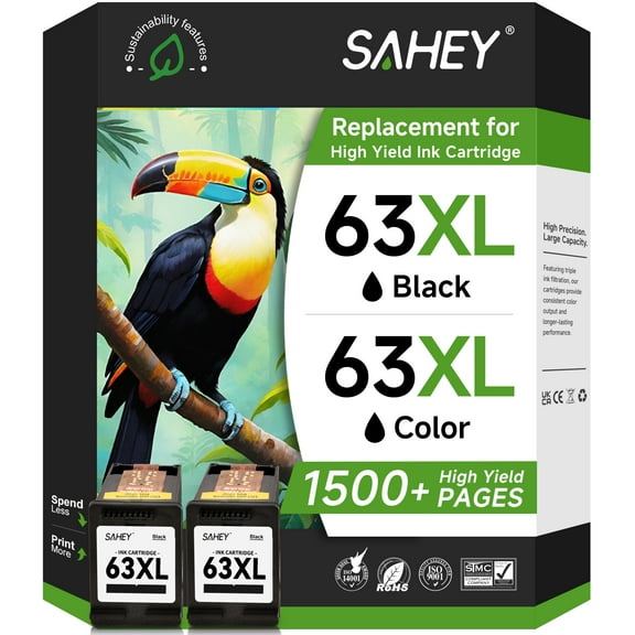 63XL Black Ink Compatible for HP 63 Ink Cartridge for Envy 4520 Officejet 3830 4650 5255 5258 4655 5252 Deskjet 3632 3631 Printer(2 Black)