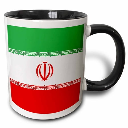 3dRose Flag of Iran - Iranian green white red stripes with Islamic Allah emblem - Muslim world Arab country - Two Tone Black Mug,