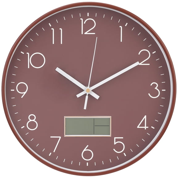 REGALWOVEN Wall Clock with Date and Temperature for Home, Office, and Living Room Brown 12 Inch