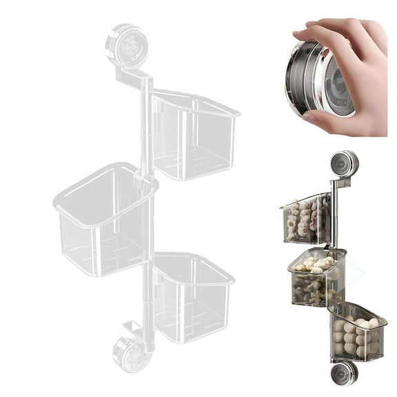 SUSHANG Suction Cup 180° Rotating Organiser, Large Capacity Kitchen Rack with Drain Hole, 2/3 Layer Wall-Mounted Storage Box, Layered Storage Home and Kitchen Gadgets
