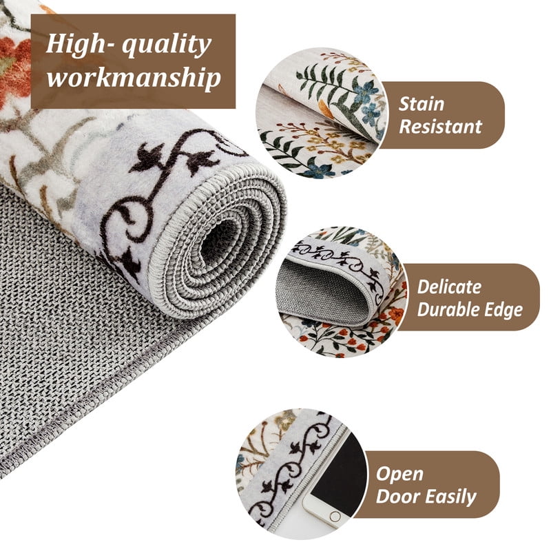 Washable 8x10 Area Rugs, Large Living Room Rug, Non-Slip Soft Floral Rugs for Bedroom, Botanical Area Rug Carpet for Dining Room Guest Room (Beige,8'x10')